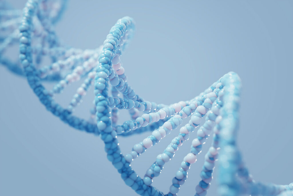 close up image of a DNA strand as a metaphor for the topic, "Can a drug addiction be genetic?"